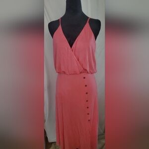 Chic Coral Midi Dress with Button Accents